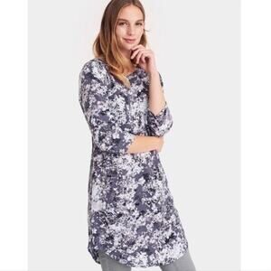 NWOT JOULES Dress 4 Grey Ivory Floral Crepe CurveHem Long-Sleeve Zip Knee“Martha